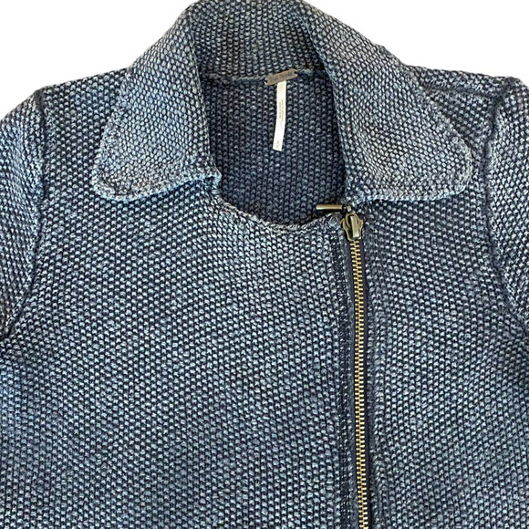 Free People Charcoal Knit Zip Front Sweater Moto Jacket Small - Picture 6 of 6
